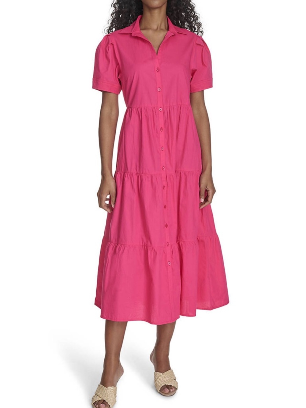 Calvin Klein Bright Pink Short-Sleeve Button-Front Dress XS NWT.